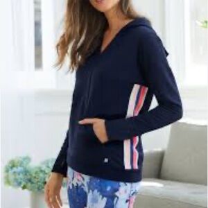 T BY TALBOTS XL Navy With Side Stripes Hoodie